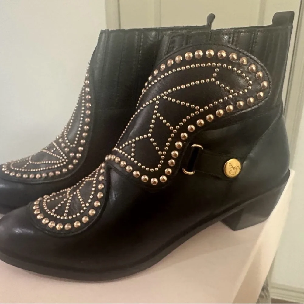 Sofia Webster Butterfly Rose Gold Studded Black Ankle Boots - Picture 2 of 7